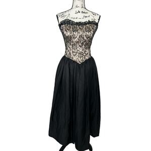 Vintage Gunne Sax Jessica McClintock Black Lace Party‎ Strpls Dress Junior Sz 9